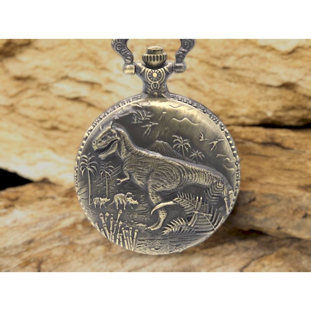 Dinosaur Pocket Watch T-Rex Gift Dino Fans Prehistoric Theme NEW Vintage Look